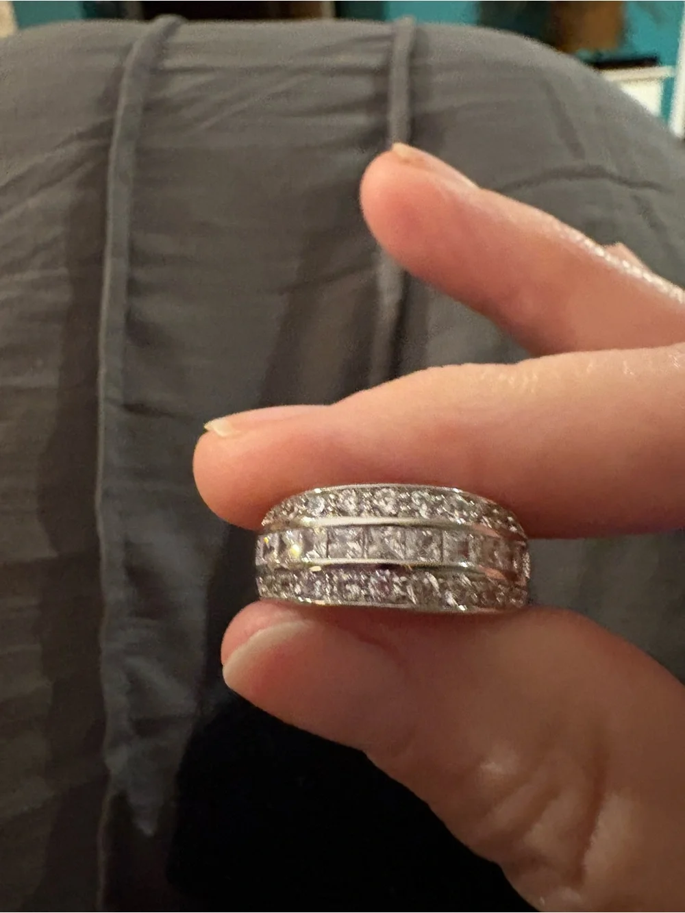 Sterling Silver Triple Row CZ Band Ring - White